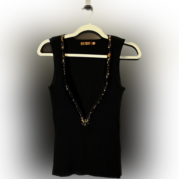 🌟HP Belldini Rib Knit Amber Topaz Jewel Gold Zipper Tank | Black | Size PXL - Picture 2 of 6